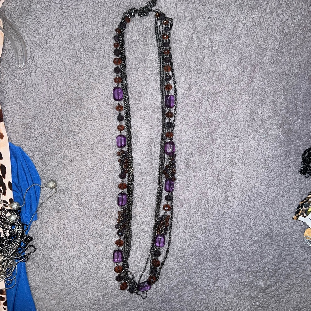 Purple Beaded, Jeweled and Chain Fashion Multi Strand necklace
